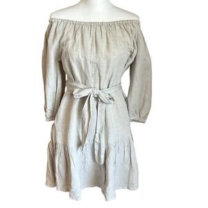 Tommy Bahama Dress Size S‎ Tan St. Lucia Linen Blend Off-the-Shoulder Tiered